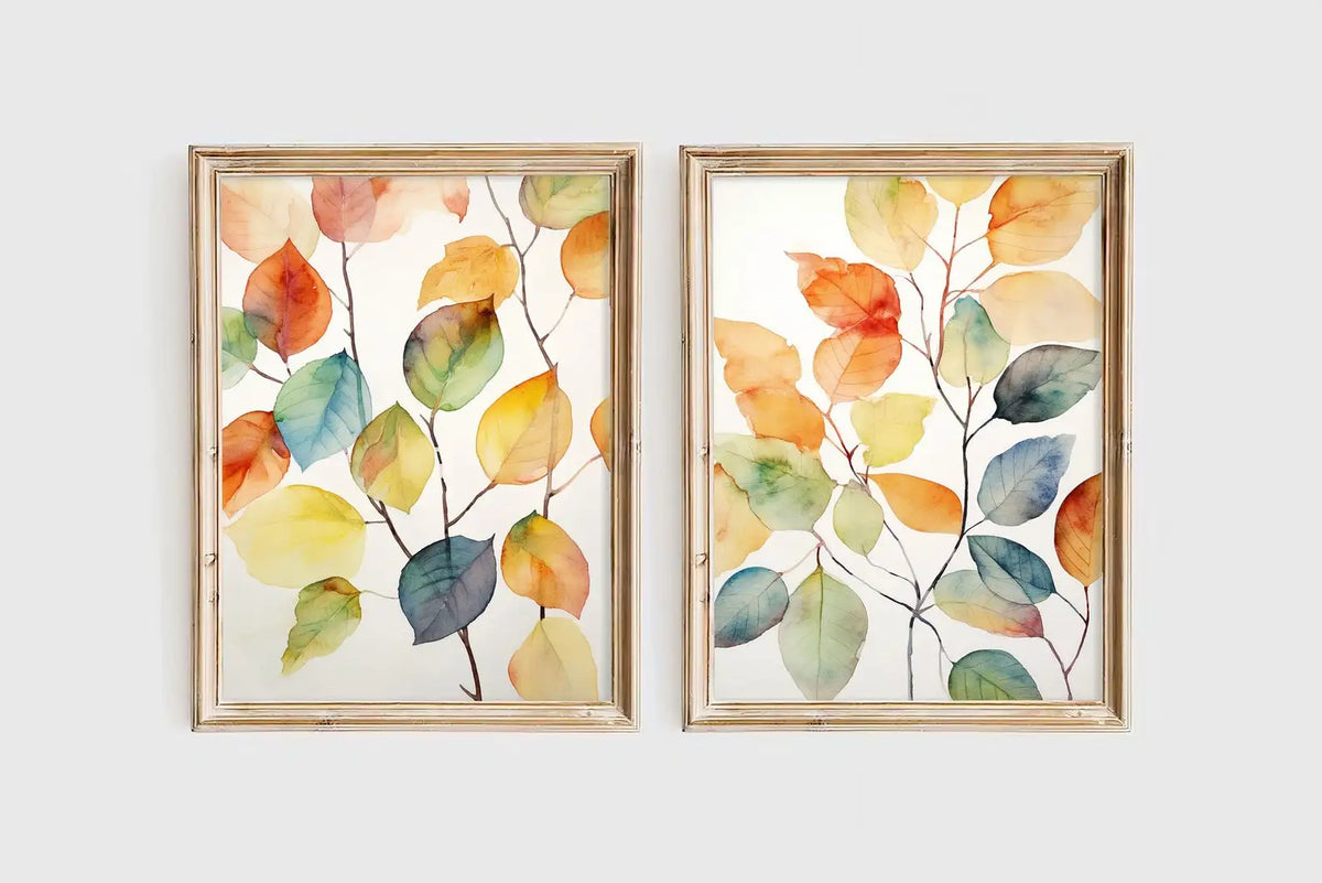 affiches modernes toile feuilles colorées automne sans cadre vert orange bleu brun paysage vertical