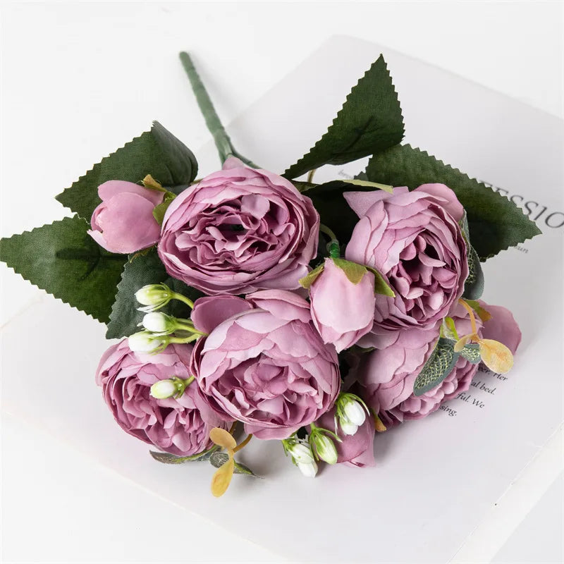 bouquet artificiel pivoines blanc rose intérieur mariage décoration vase romantique classique anniversaire événement