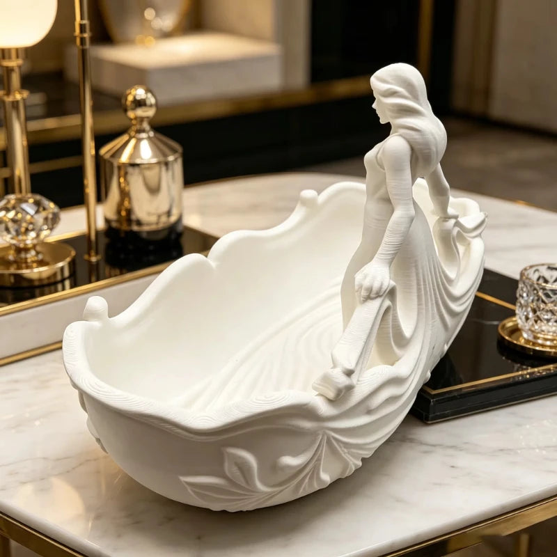 bol décoratif blanc motif floral sculpture bijoux rangement classique réutilisableOpaque plateau