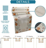 Un chemin de table en lin beige orné de feuilles d'automne colorées, disponible en différentes tailles pour s'adapter à vos besoins.