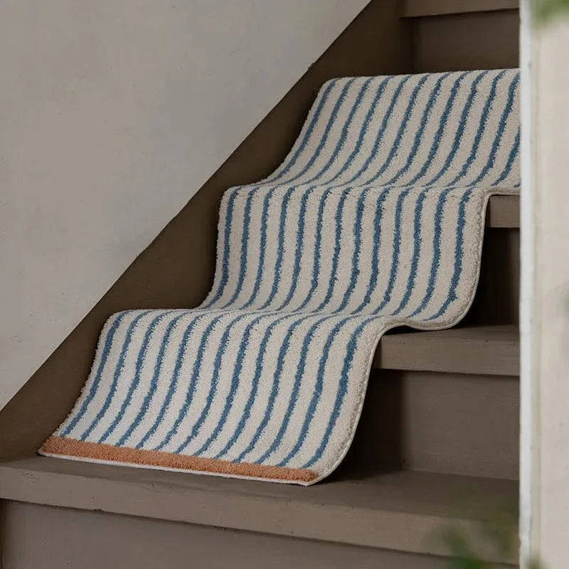 tapis d'escalier moderne beige bleu carreaux géométriques antidérapant intérieur extérieur adultes