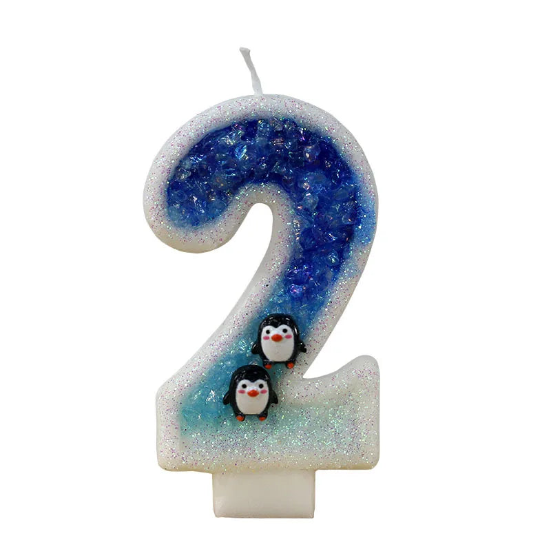 bougies chiffre glitter penguins blanc bleu noir décoratives animaux adhésives relief thèmes