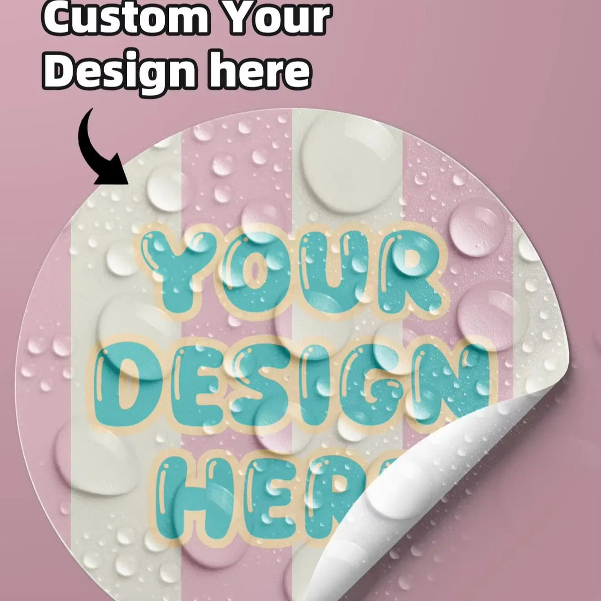 autocollant rond personnalisé pvc imperméable logo texte événement moderne bleu rose blanc adhésif décoratif
