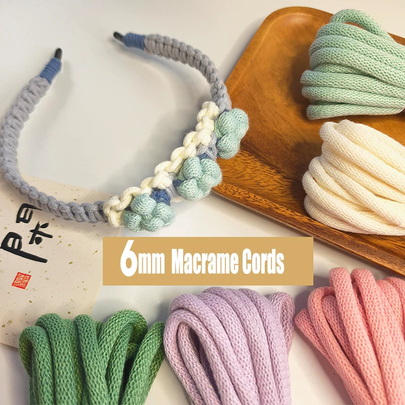 cordons macramé polyester 6mm bleu clair blanc vert rose jaune gris beige créatif artisanal