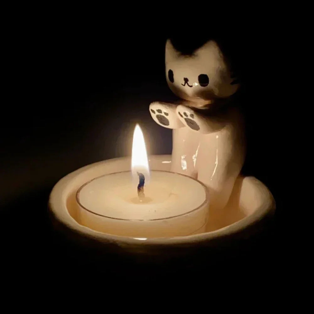 support bougie chat blanc yeux noirs mignon cartoon bougie included opacité moderne minimaliste