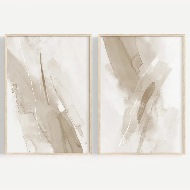 affiche moderne abstraite toile minimaliste beige blanc sans cadre 40x60cm