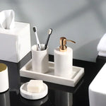 ensemble accessoires salle bain marbre blanc doré distributeur savon porte brosse savon