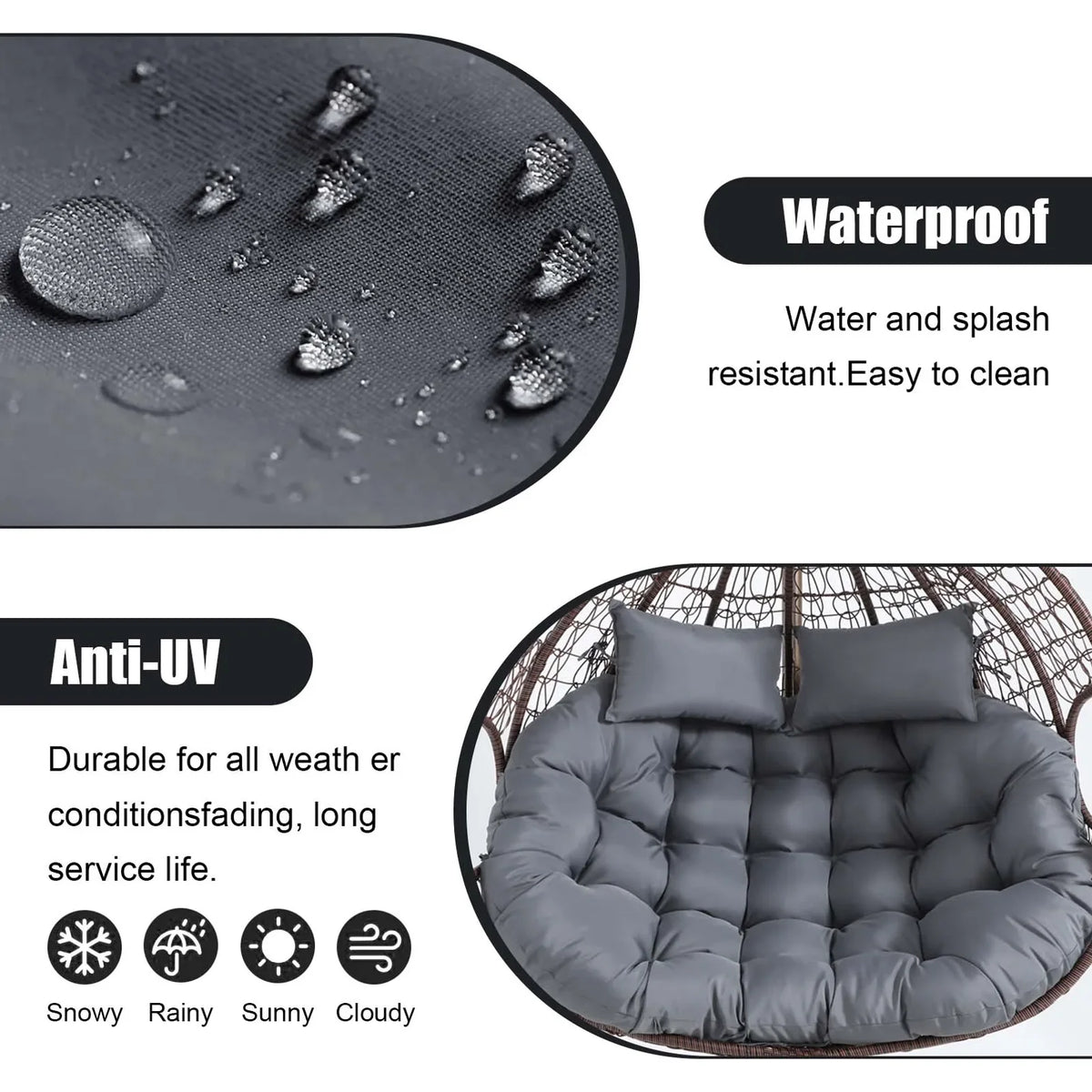 coussin suspendu gris quilted moderne imperméable anti uv doux respirant 150x100cm
