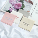 étiquettes produit toile lin noir rose gris beige bleu classique 8x8cm personnalisables logo imprimé