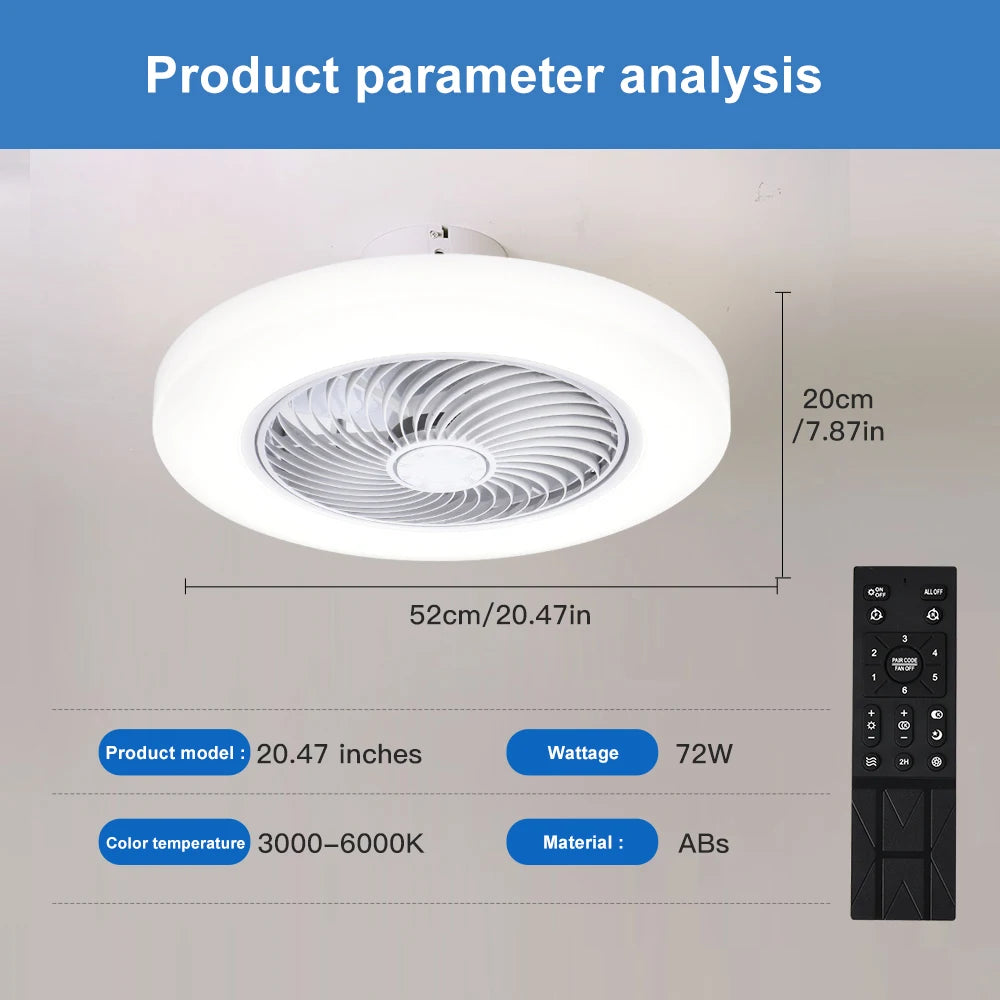 ventilateur moderne blanc led télécommande grille ventilation 52cm silencieux invisible chambre