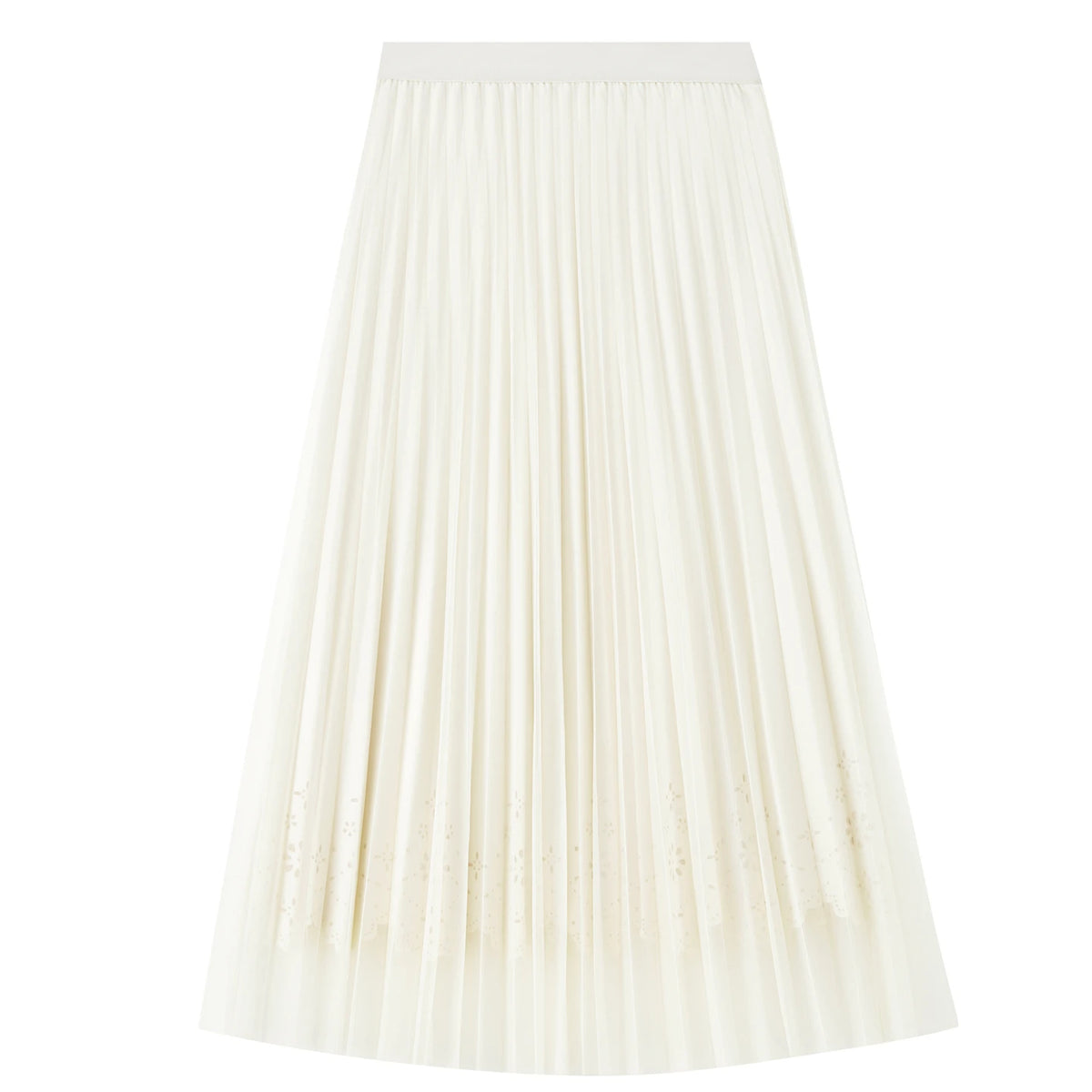 jupe plissée blanc crème broderie fine classique élégant ceinture élastique été femme plissé