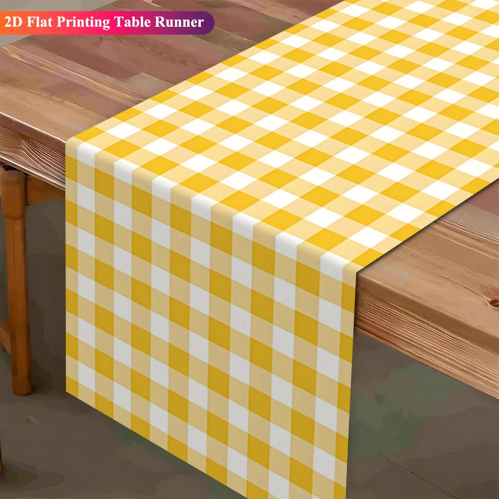 nappe runner gingham jaune blanc rustique maison polyestrelin dimensions variées festive