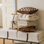 coussin patchwork marron carré moderne 45x45cm amovible lavable decoration maison