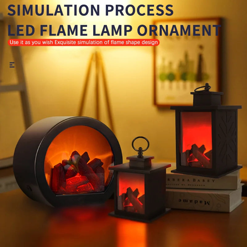 lanterne cheminée rétro led flamme simulateur usb nocturne halloween noël bois bûches imitation pierres