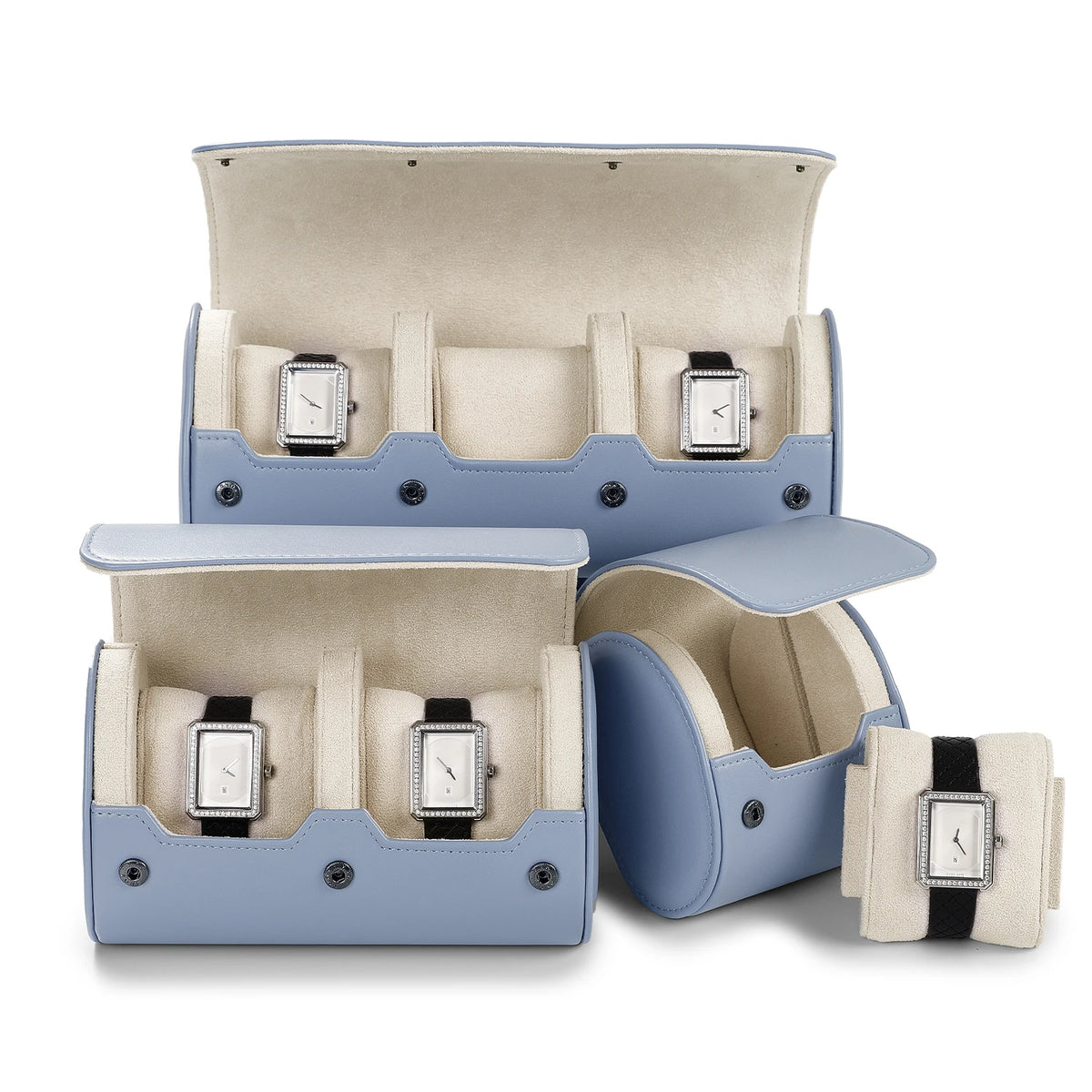 boîte montres cuir simili bleu clair moderne slots rangement voyage
