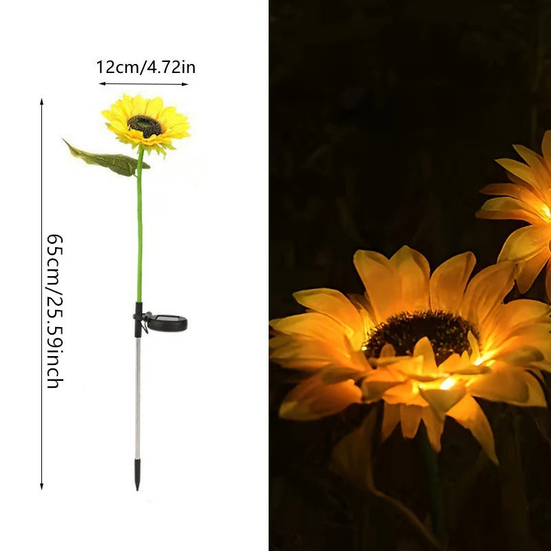 fleur artificielle solaire jaune verte moderne piquet métallique base fixation