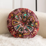 coussin siège rond bohème motifs floraux géométriques velours cotonnable intérieur extérieur
