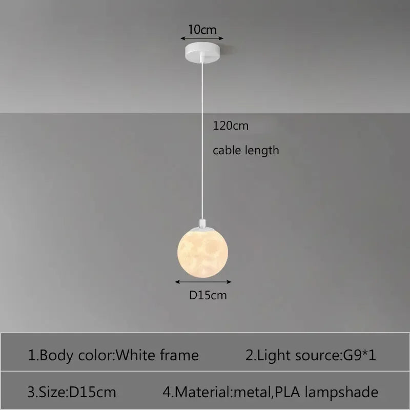 Suspension lumineuse moderne imprimée lunaire blanc beige tringle led 220v
