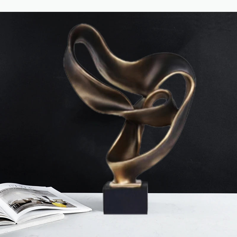 sculpture moderne abstraite forme fluide bronze blanc minimaliste intérieur contemporain aspect organique ondulé socle