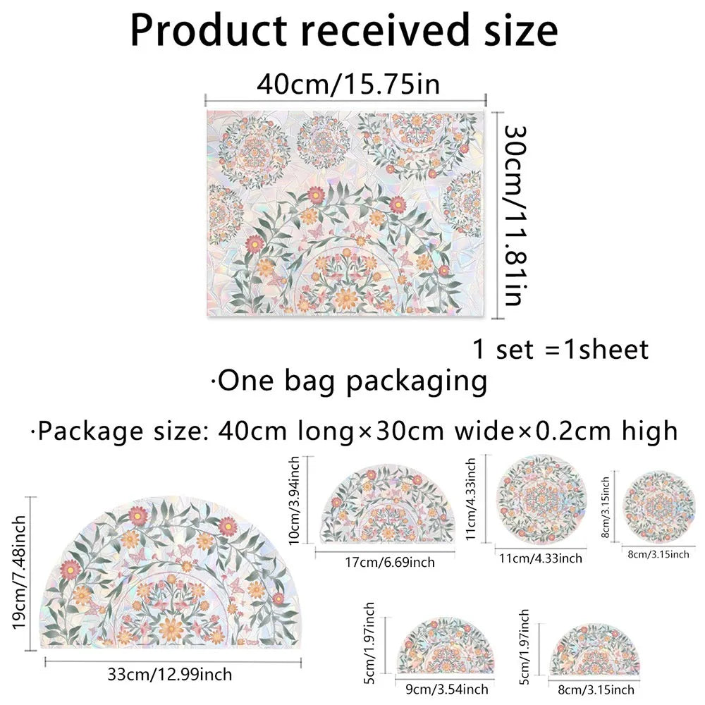 stickers fenetre decoratifs fleurs arc ciel multicolores adhésifs pvc naturel artistique