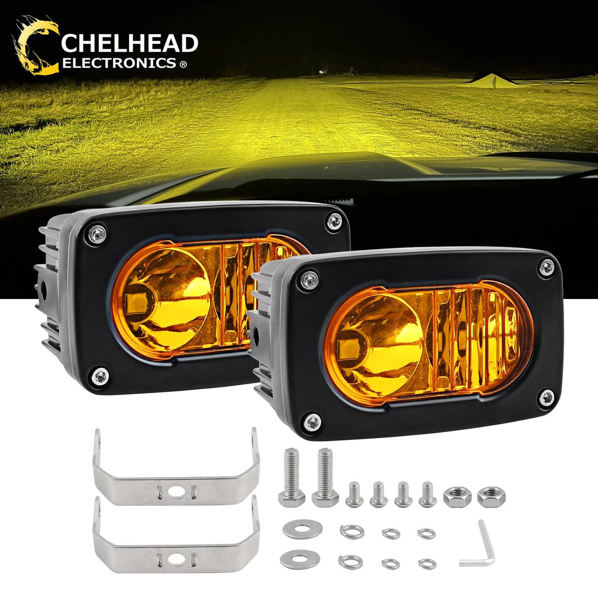 feux led jaunes combo 40w 3500k 50000h modernes robustes ip68 pièces noirs vissés