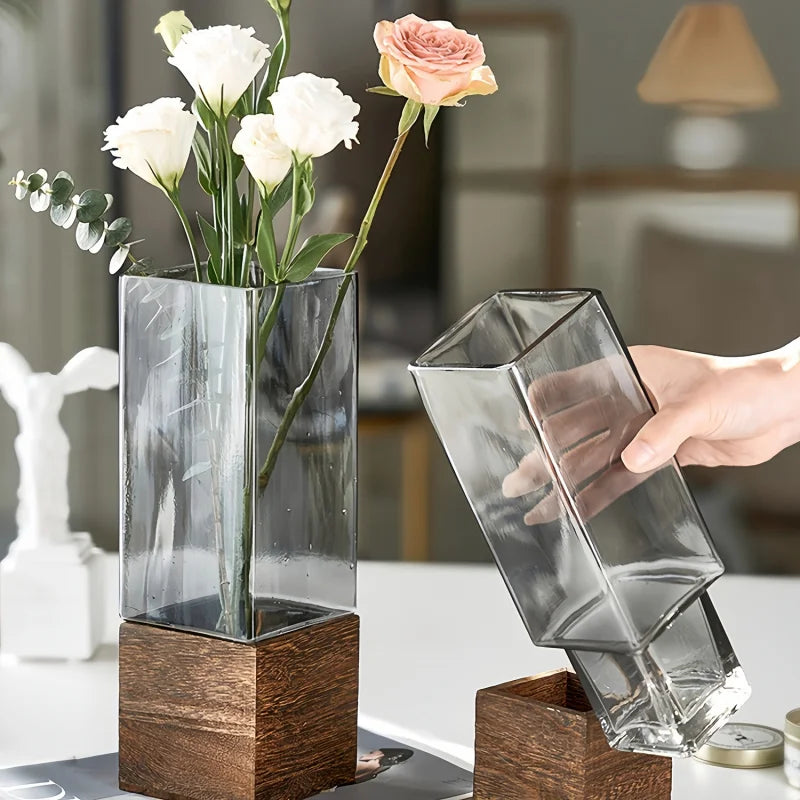 vase transparent noir moderne rectangulaire strié durable bois minimaliste 10x25cm 10x30cm 12x25cm 12x30cm