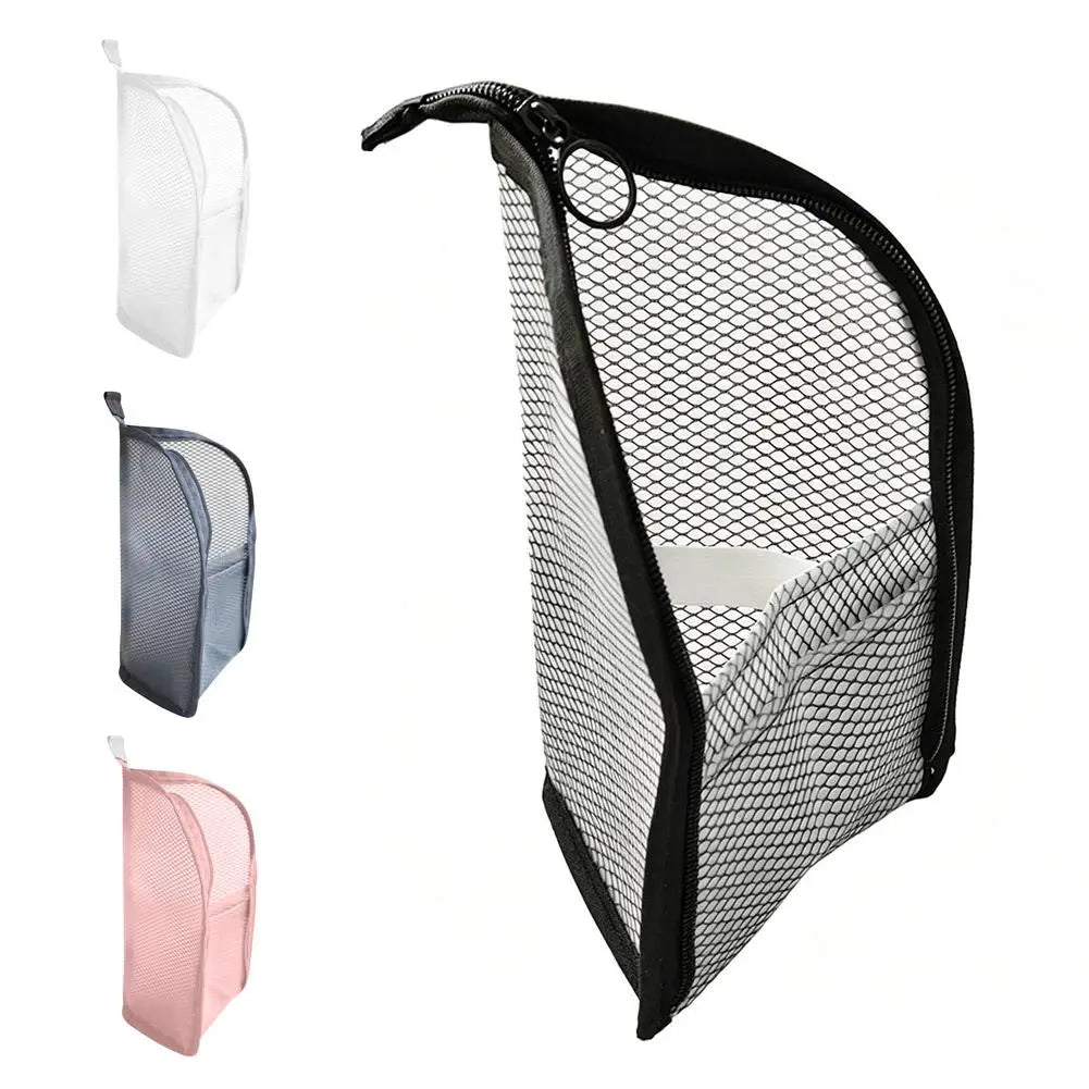 Sac rangement maille blanc noir gris réutilisable moderne brosse dents rasoir crème rouge lèvres