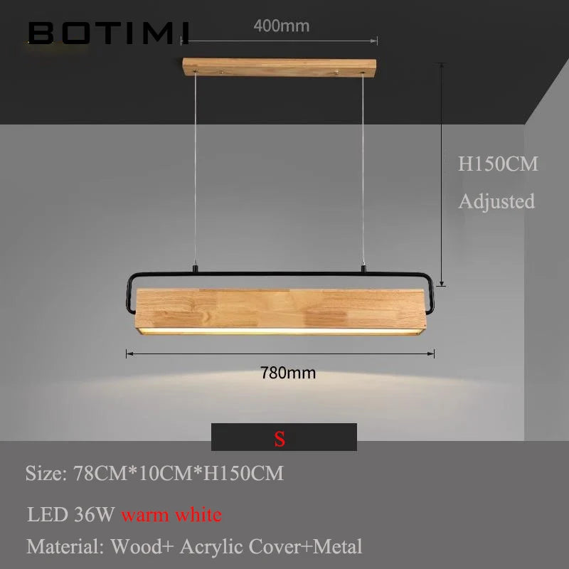lampe suspendue moderne bois naturel finition minimaliste pendentif chaîne métallique chambre salon étude
