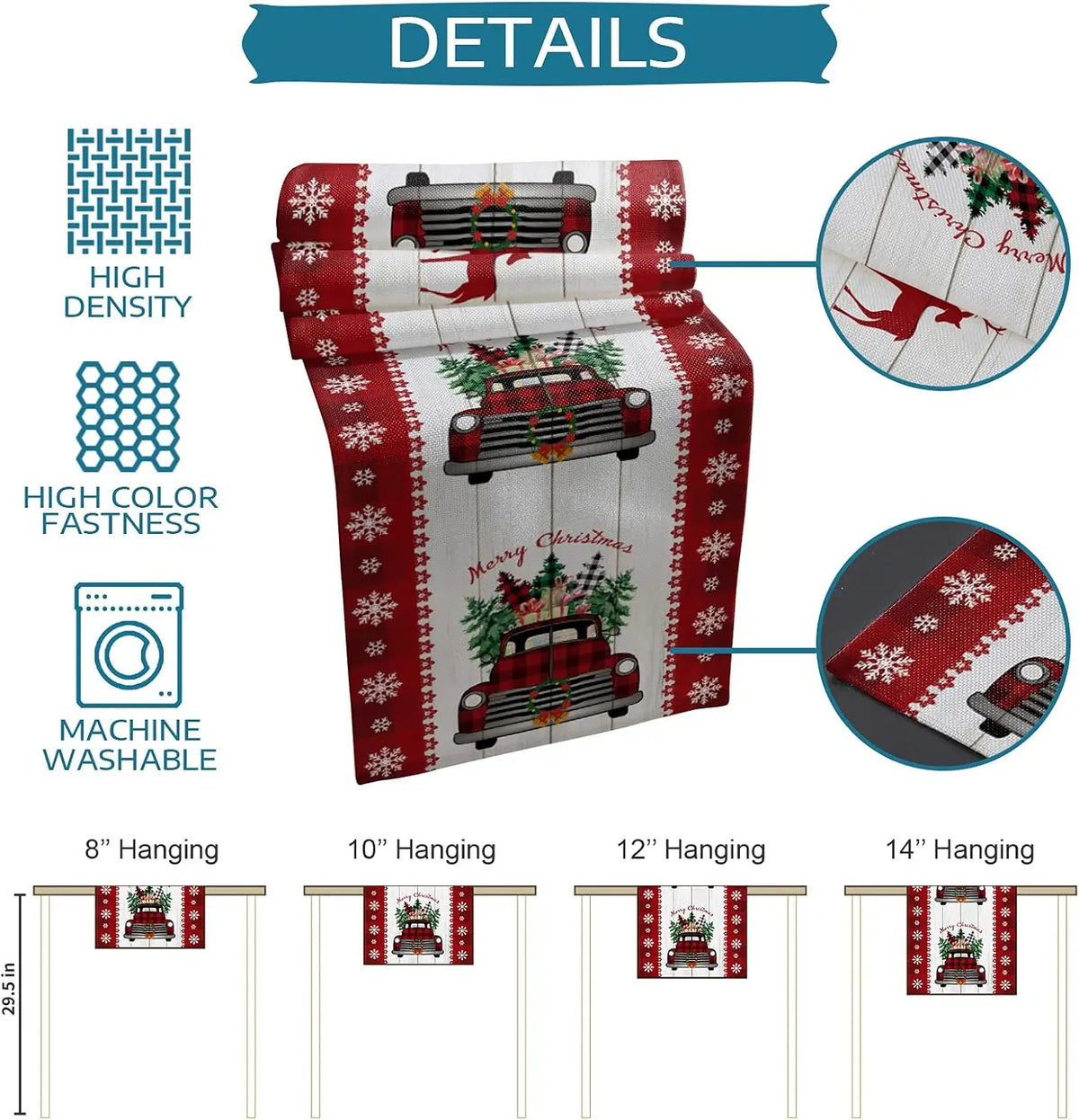 Un sac suspendu décoré de motifs de Noël et de voitures vintage, offrant une touche festive à la décoration d'intérieur.