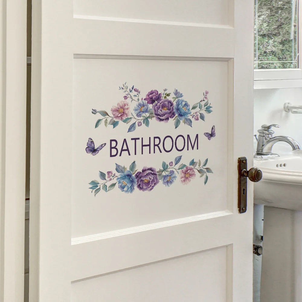 autocollant mural fleurs papillons art floral violet bleu rose vert pvc adhésif salon chambre