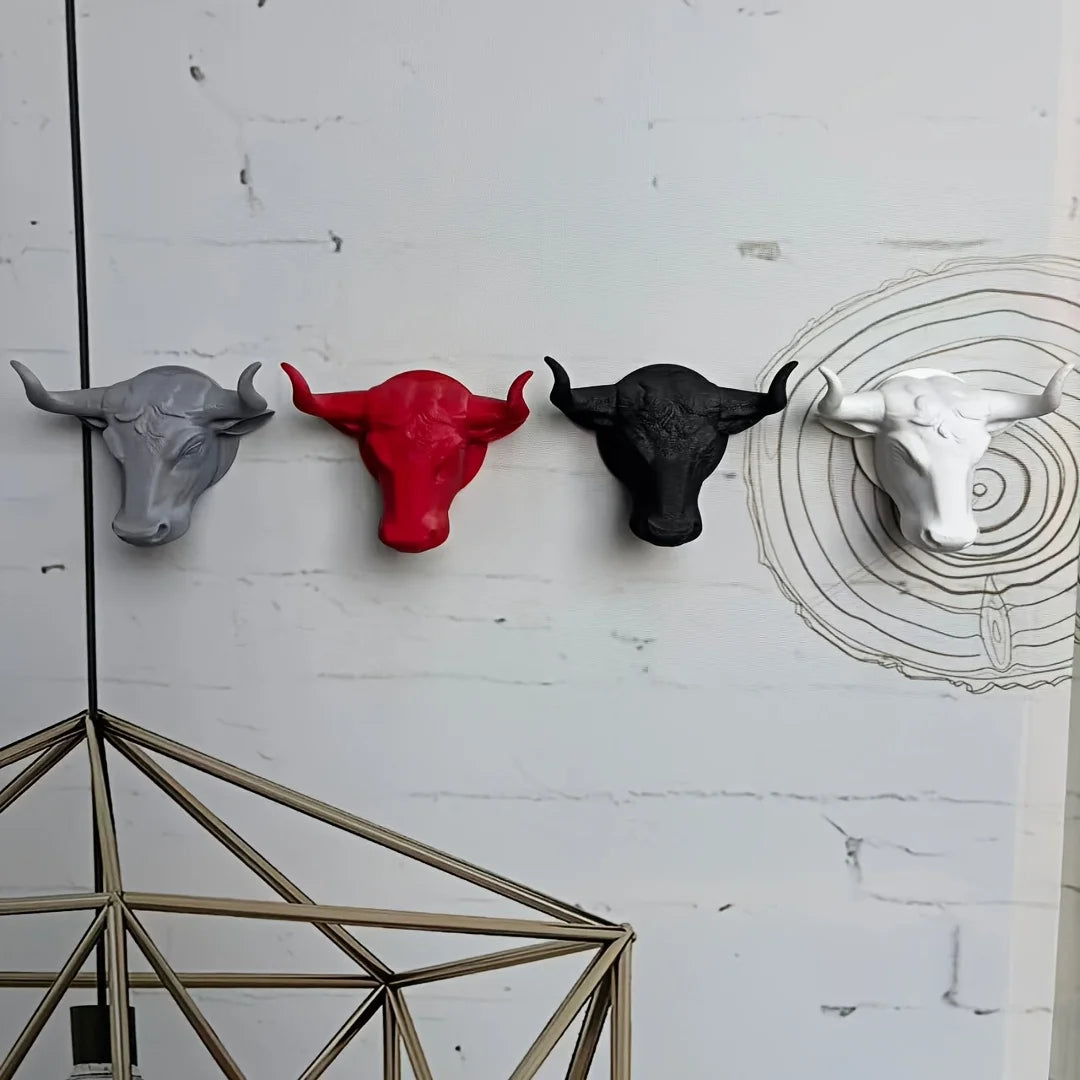 porte clés tête taureau texture sculptée noir rouge gris moderne décoration intérieure fixations murales