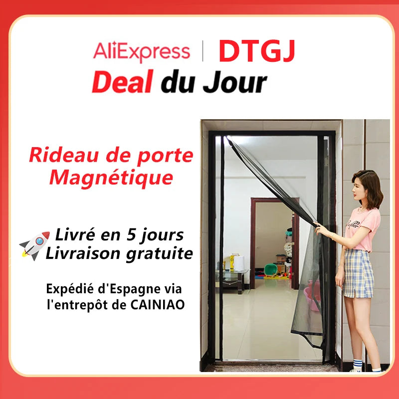 moustiquaire magnétique rideau porte gris filet polyester fermeture automatique protection anti moustique intérieur moderne
