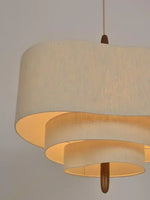 suspension lumineuse tissu beige clair moderne salon lumière led fer chaîne métallique