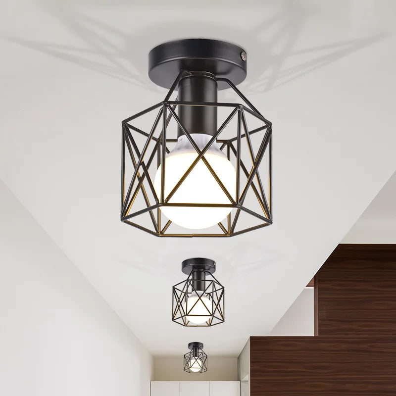 lampe led e27 fer forgé noir moderne structure géométrique métal éclairage quotidien chambre salon