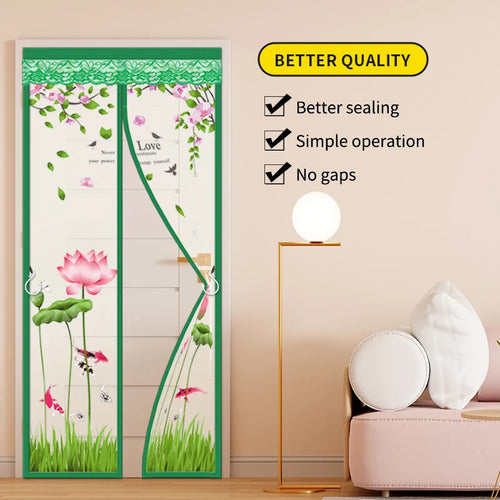 rideau magnétique porte moustiquaire anti insectes motif lotus fleurs décoration intérieur maison moderne