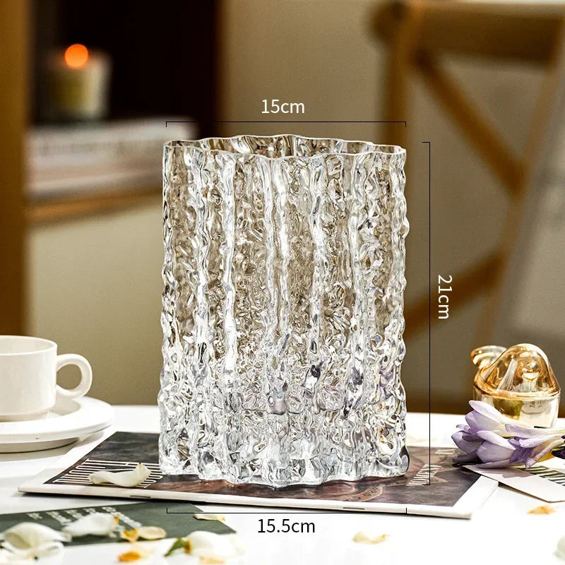 vase verre moderne transparent ondulé décoration maison salon table fleurs