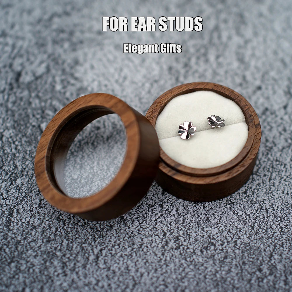 boîte bijoux bois foncé ronde gravure fleurs bagues boucles d'oreilles