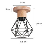 suspension lumineuse industrielle cage métal finition bois naturel ampoule filament noir moderne
