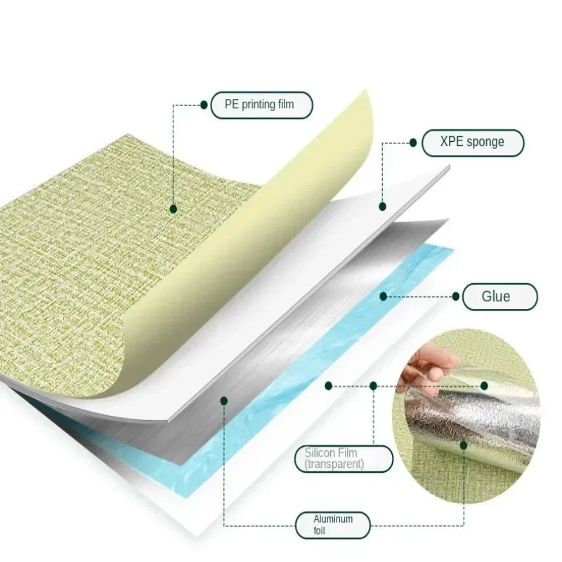 Papier peint adhésif en lin 3D vert dans un espace de vie élégant