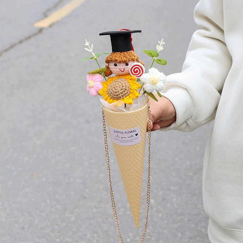 bouquet fleurs artificielles graduation couleur blanc jaune bleu rose vert figurine ruban décoration maison