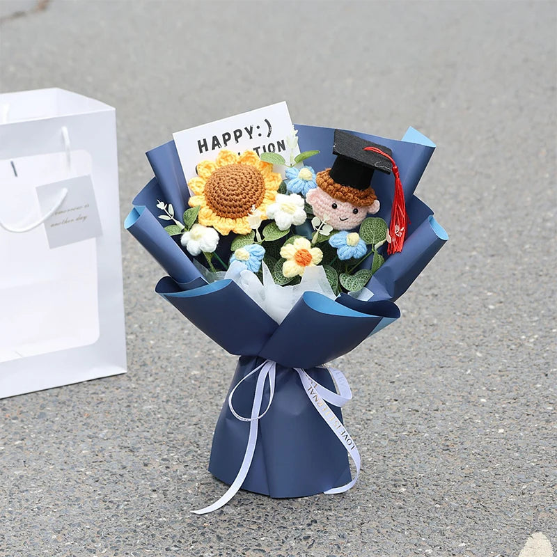 bouquet fleurs artificielles graduation couleur blanc jaune bleu rose vert figurine ruban décoration maison