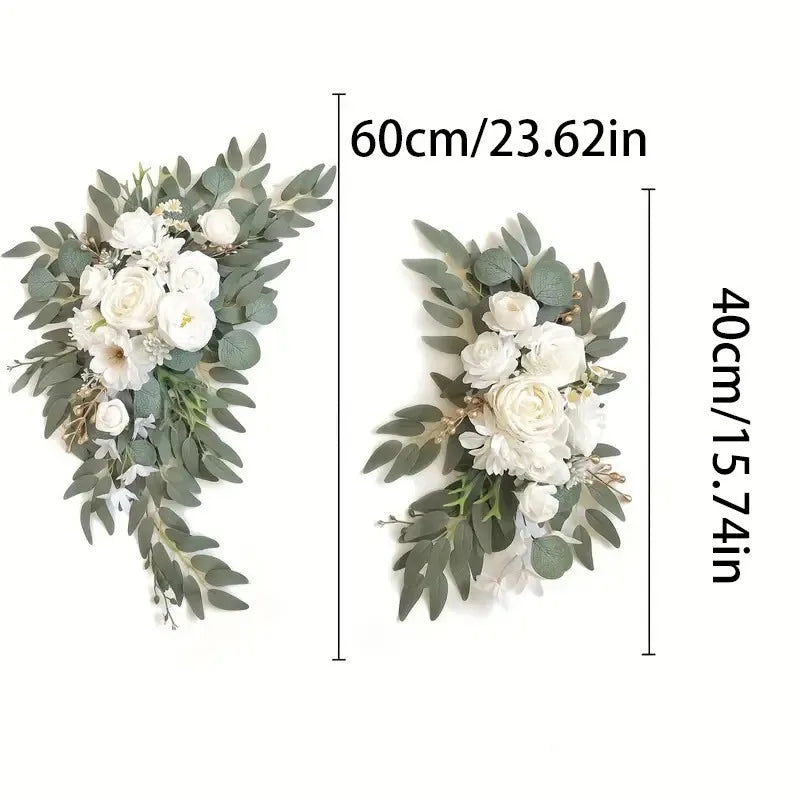 Guirlande florale artificielle romantique roses pivoines feuilles vertes blanc vert mariage decorationextérieur