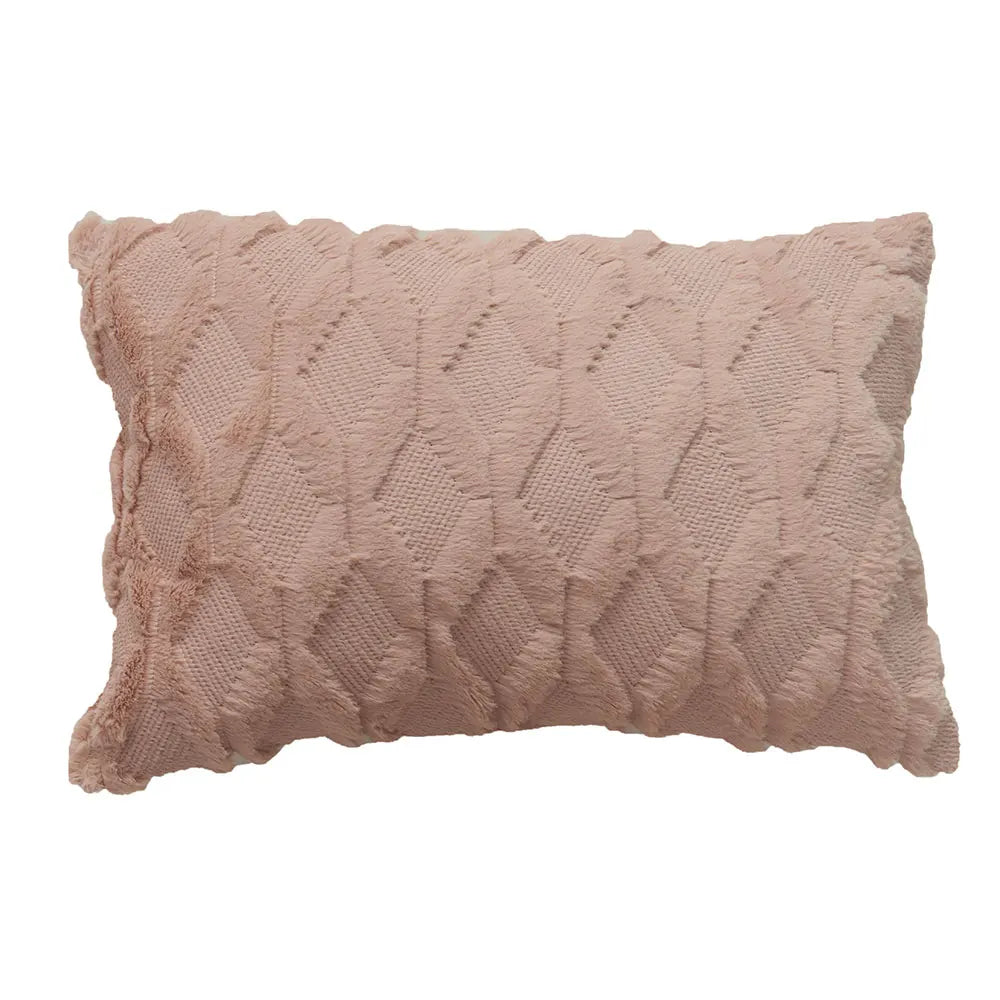 housse coussin décorative peluche géométrique moderne 30x50cm roseclair blancbeige grisclair