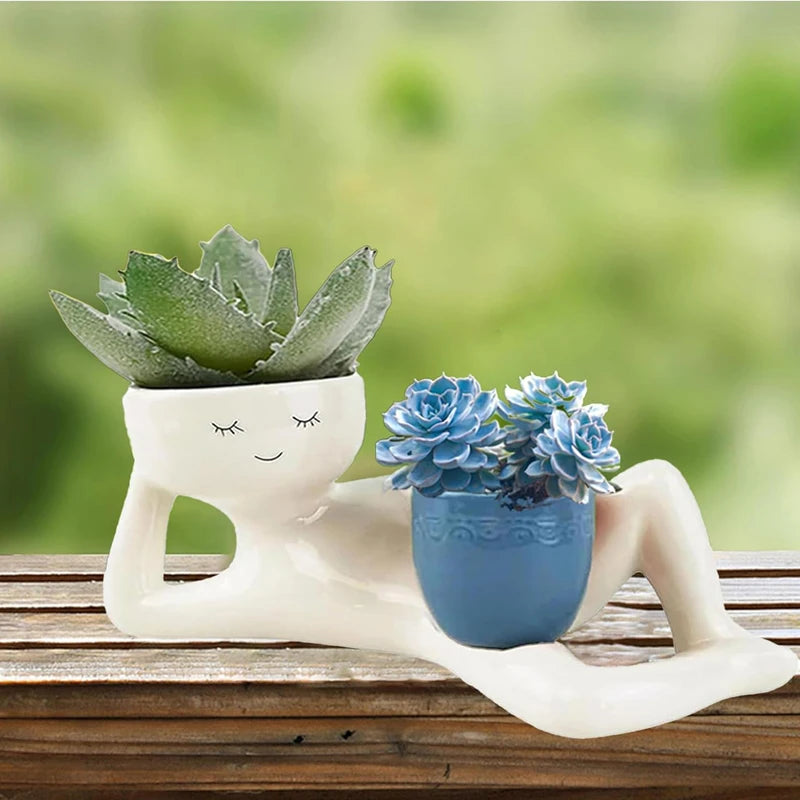 porte pots résine blanche moderne succulentes cactus plante humoristique decoration intérieure