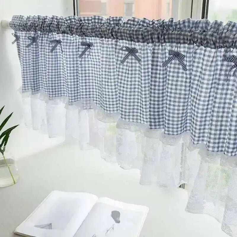 rideau gingham semi transparent vintage rustique salon polyester blanc noir bleu rouge
