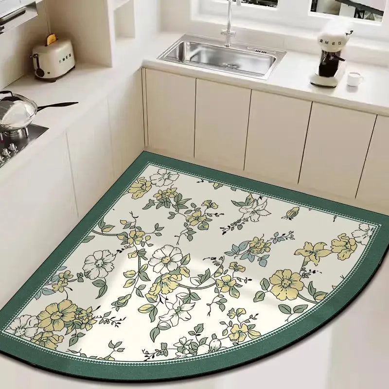tapis cuisine acrylique antidérapant fleurs motifs floraux vintage beige vert rose blanc
