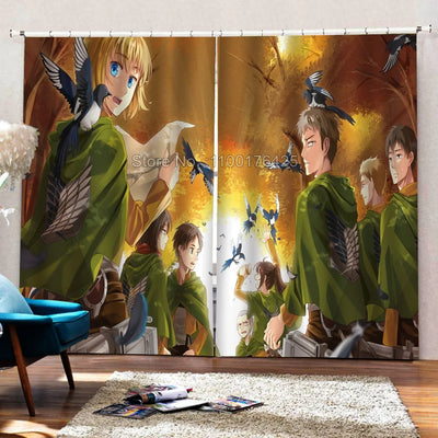 Rideau occultant Attaque des Titans 3D vert dans une chambre d'enfant