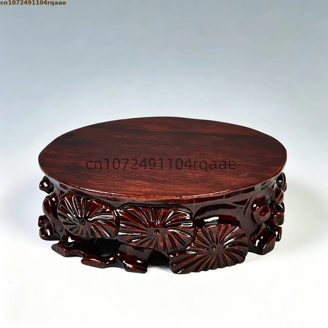 support décoratif bois sculpté floral artisanal marron foncé vase théière statue bouddha décoration intérieure