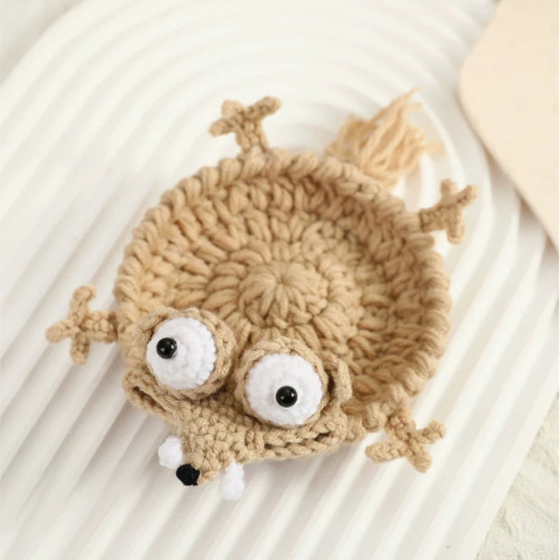 coasters crochetés lézard créatifs artisanaux beige bleu vert adhésifs mignons 3d diys