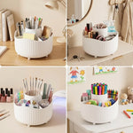 boîte rangement rotative blanc rayures verticales moderne pieds non slip compartiments pinceaux maquillage produits